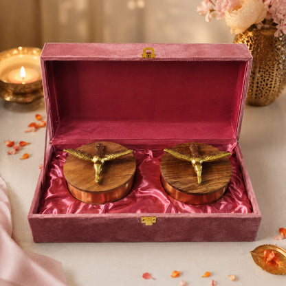 Golden Eagle Airtight Brass Storage Jar set of 2 with velvet box