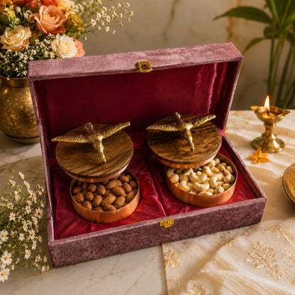 Golden Eagle Airtight Brass Storage Jar set of 2 with velvet box