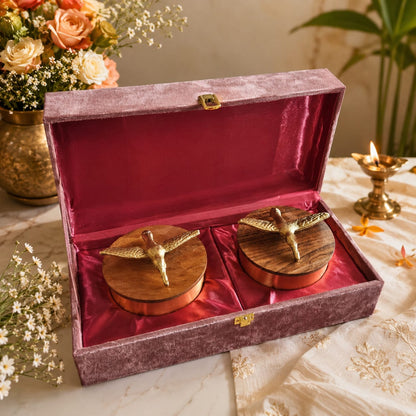 Golden Eagle Airtight Brass Storage Jar set of 2 with velvet box
