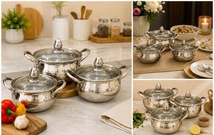 Premium Stainless Steel Handi Set with glasse – Elegant Cook & Serve Collection