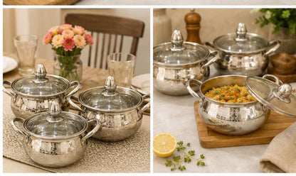 Premium Stainless Steel Handi Set with glasse – Elegant Cook & Serve Collection