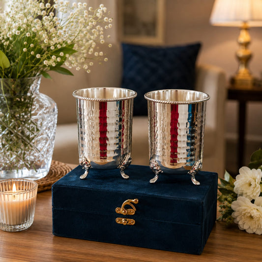 999 silver Steel Glass Set with Lion Feet | 999 Silver Drinking Glass with Luxury Velvet Box