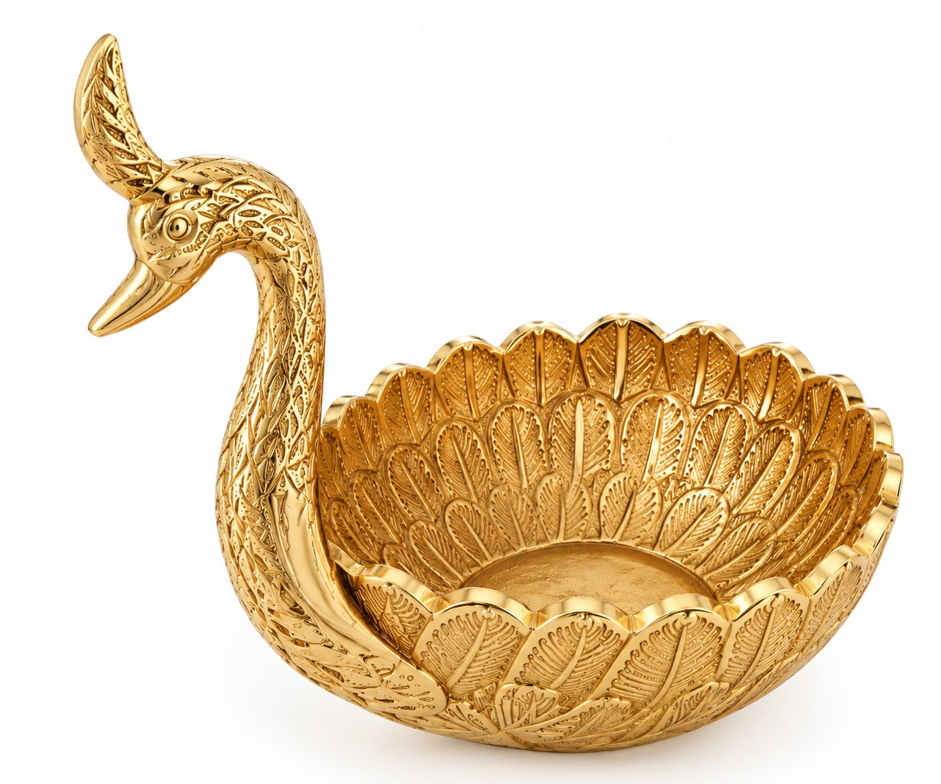 Golden Swan Shaped Brass Urli Bowl – Decorative Serving Platter for Dry Fruits, Sweets & Diwali Gifting