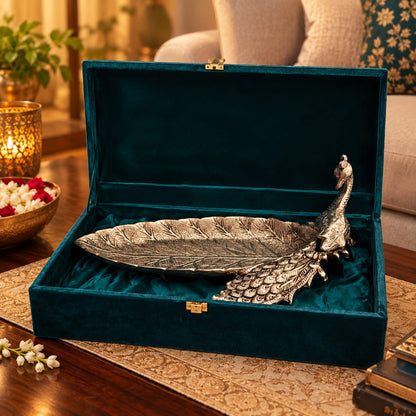 German silver Handcrafted Silver Peacock Decorative Tray