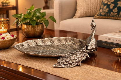 German silver Handcrafted Silver Peacock Decorative Tray