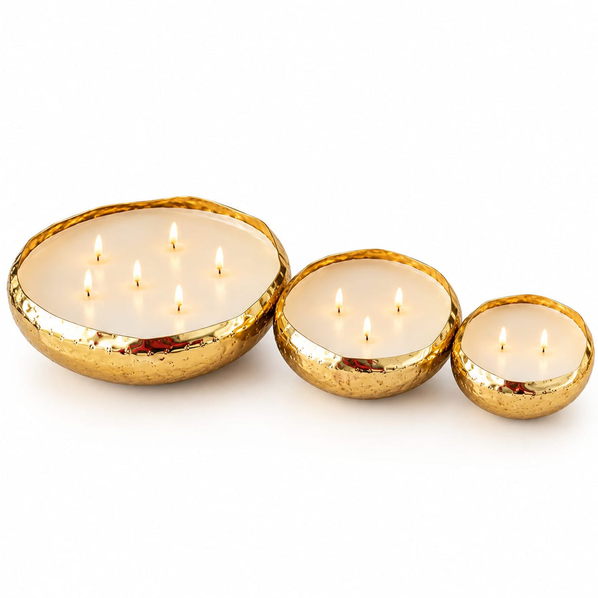 Set of 3  Urli Candles | Multi-Wick Wax-Filled Diya Bowls for Pooja, Diwali & Gifting