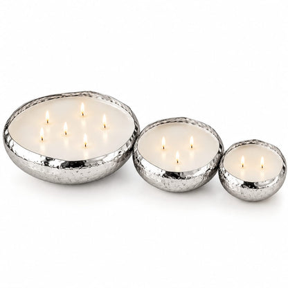 Set of 3  Urli Candles | Multi-Wick Wax-Filled Diya Bowls for Pooja, Diwali