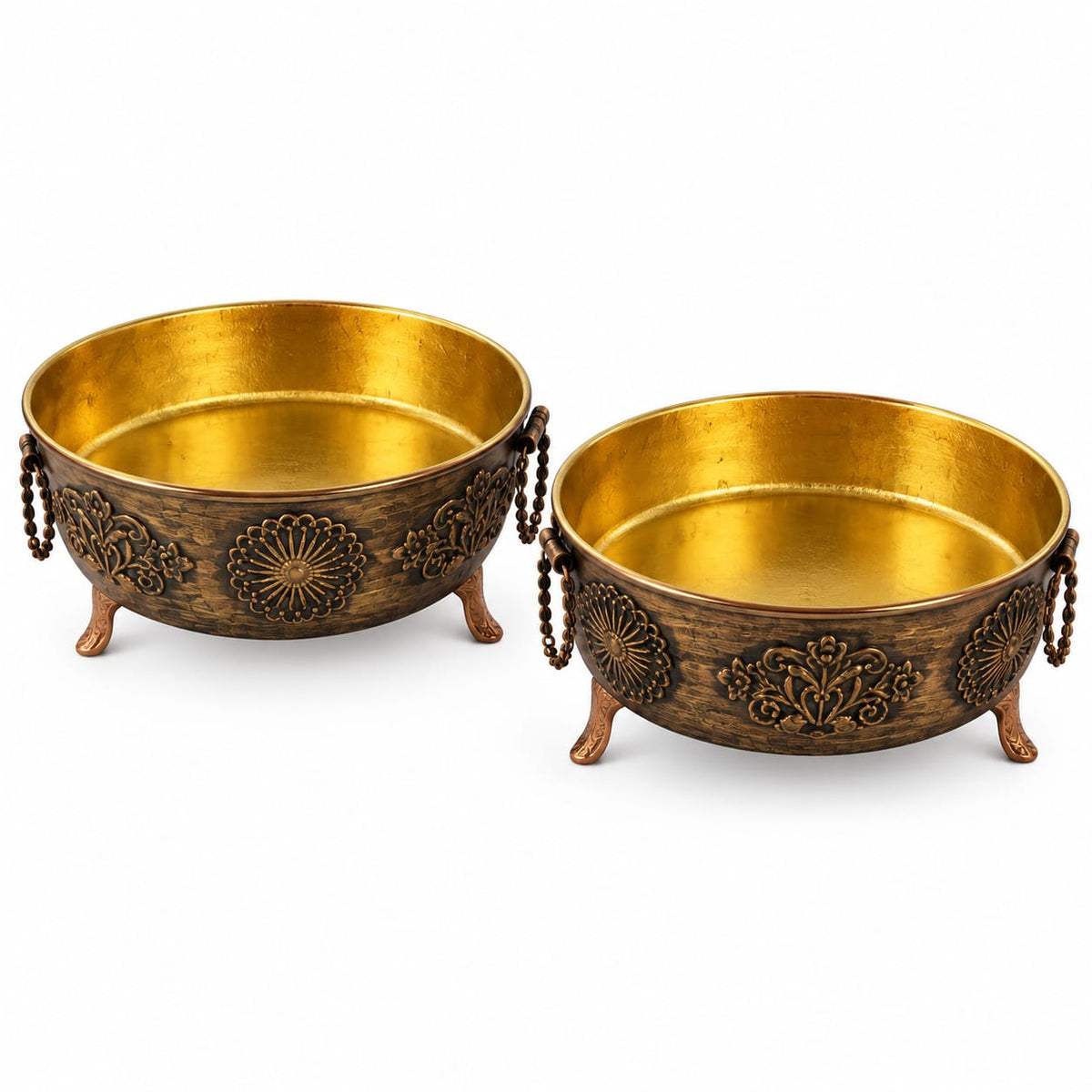 Antique Metal Urli Bowls for Floating Flowers & Candles – Set of2
