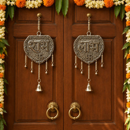 German  Silver  Shubh Labh Door Hanging Set of 2 with Bells | Diwali Decor