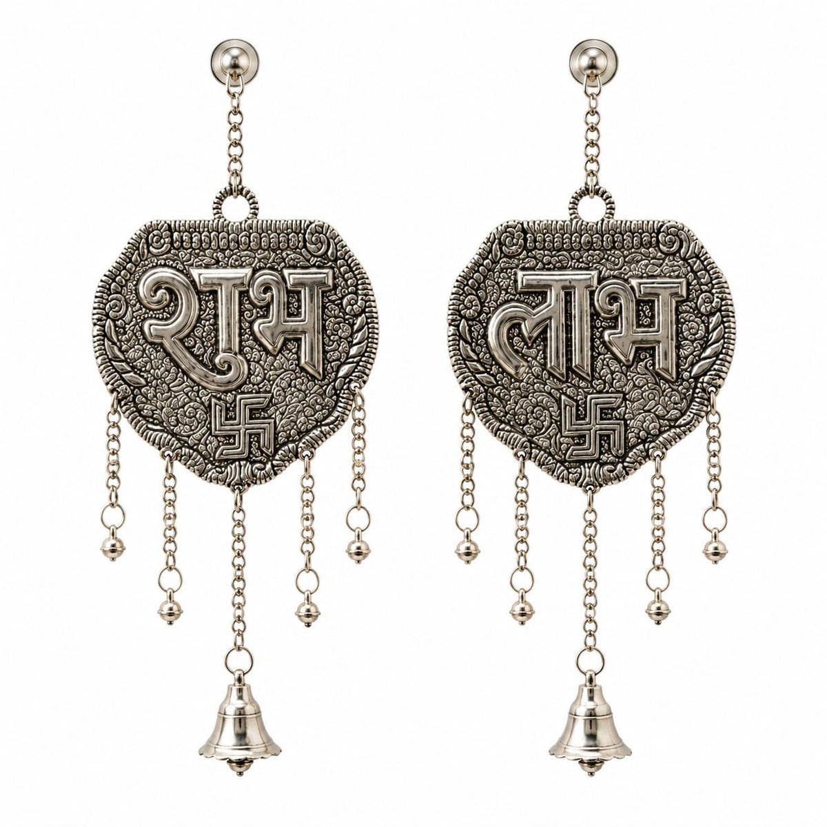German  Silver  Shubh Labh Door Hanging Set of 2 with Bells | Diwali Decor