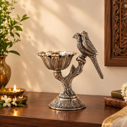 Antique German Silver Parrot Lotus bowl in velvet box