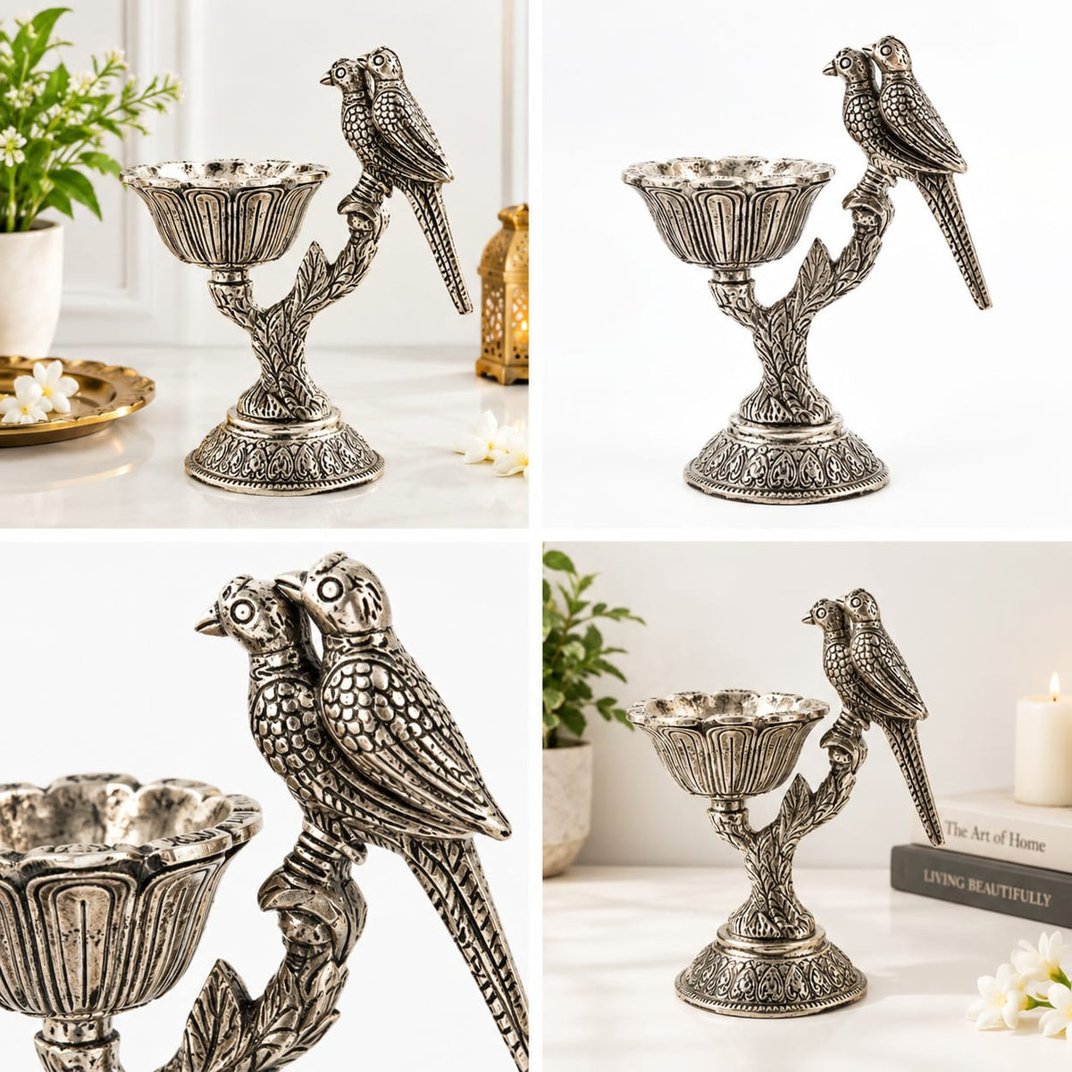 Antique German Silver Parrot Lotus bowl in velvet box