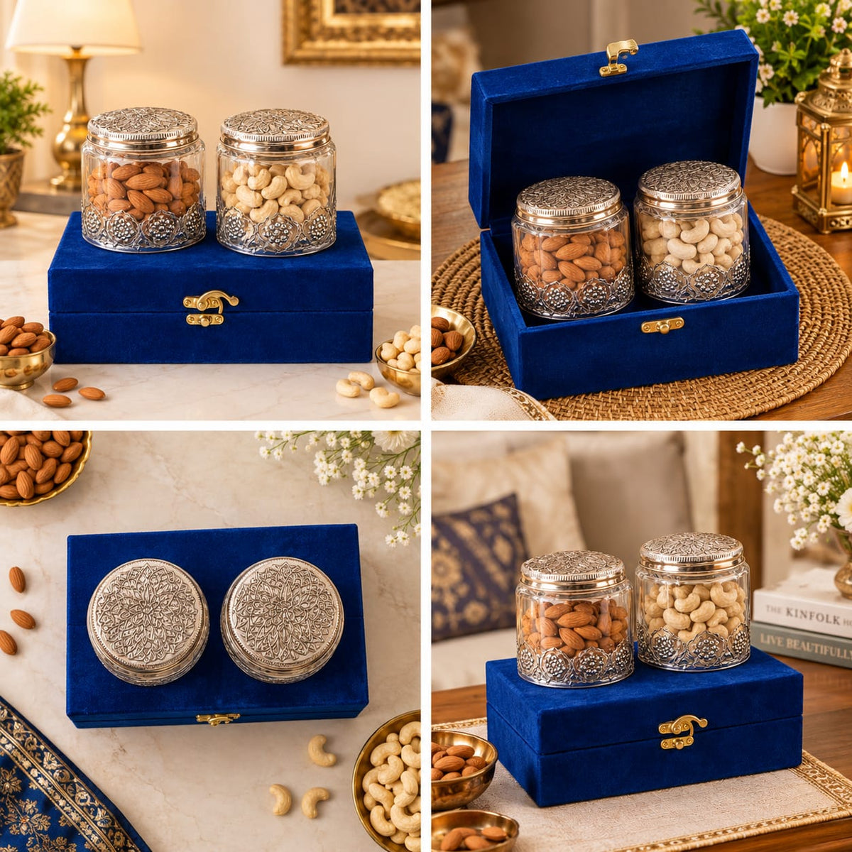 German Silver Dry Fruit Jar Gift Set with Velvet Box | Diwali Gift