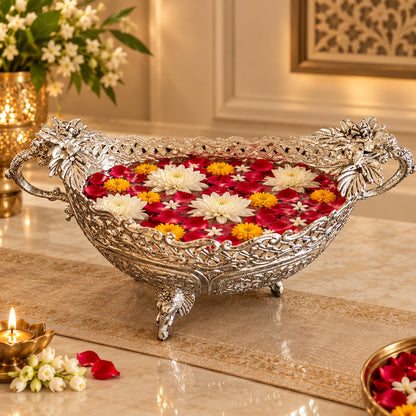 Handcrafted German Silver Bowl  with Intricate Filigree Design – Elegant Table Centerpiece