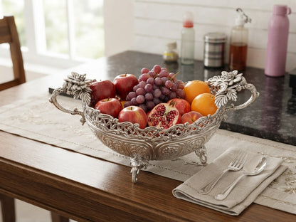 Handcrafted German Silver Bowl  with Intricate Filigree Design – Elegant Table Centerpiece