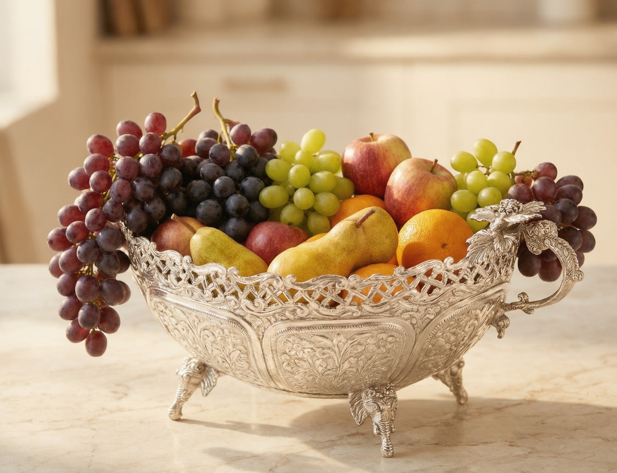 Handcrafted German Silver Bowl  with Intricate Filigree Design – Elegant Table Centerpiece