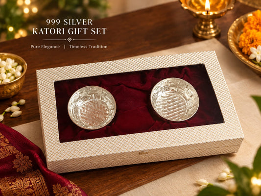 999 Silver Katori Gift Set of 2 |  Silver Bowls in Premium Gift Box for Gifting