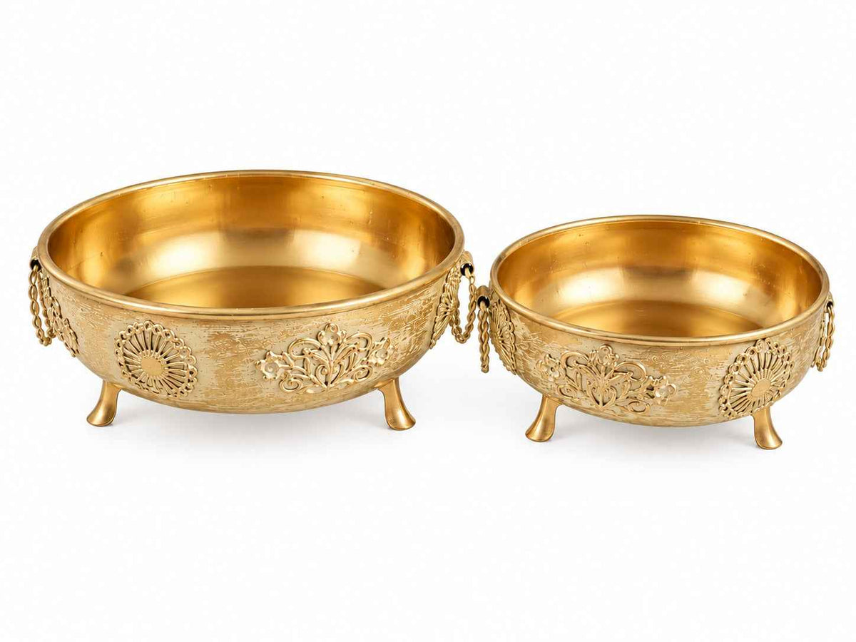 Antique Metal Urli Bowls, Set of 2 (6" & 8") – Floating Flowers & Candles