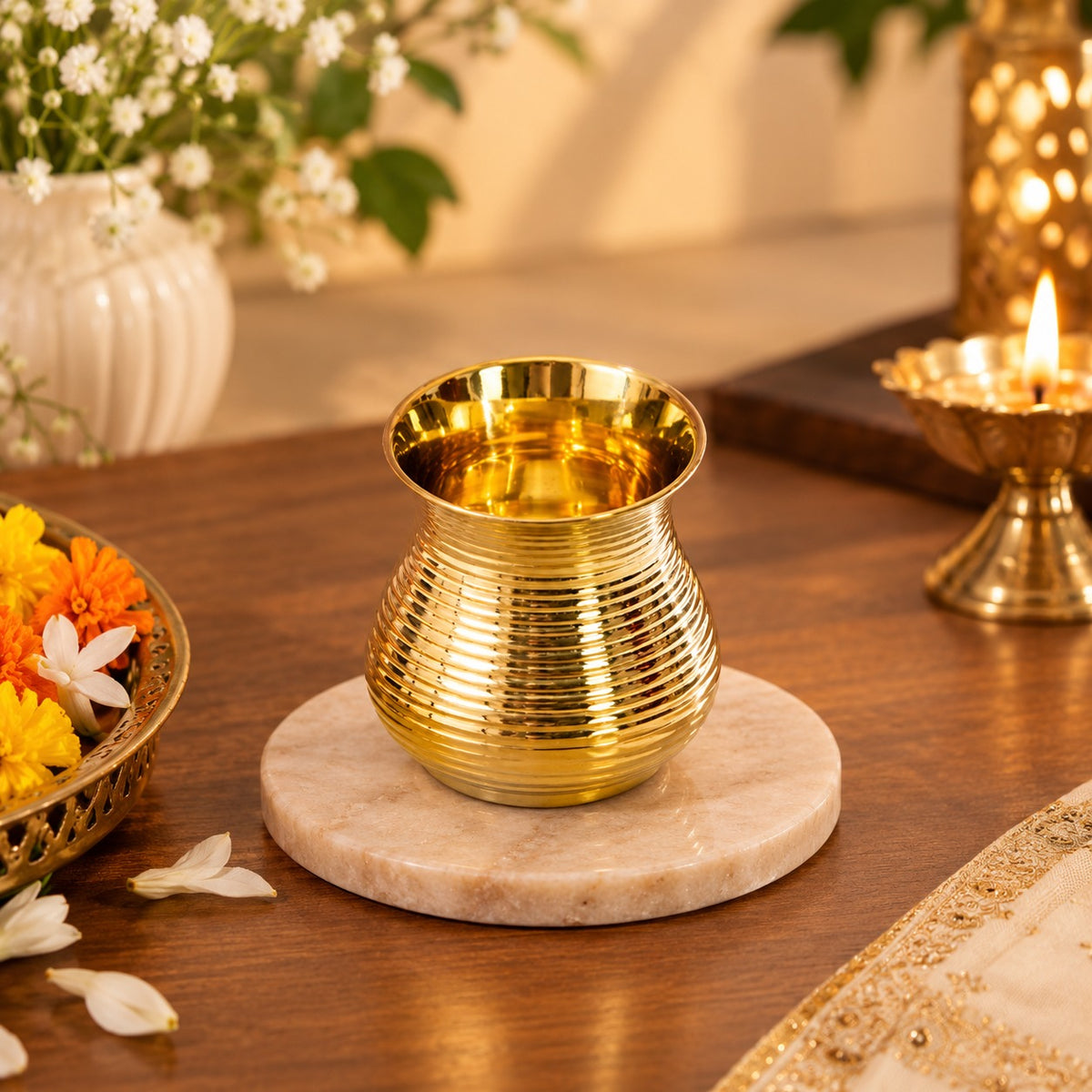 Brass Kullad Glass Set of 2 | Ribbed Design Gift Box Set