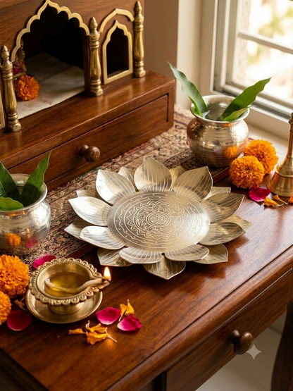 German Silver Lotus Stand for Pooja, 7 Inch Kamal Asan for God Idol |