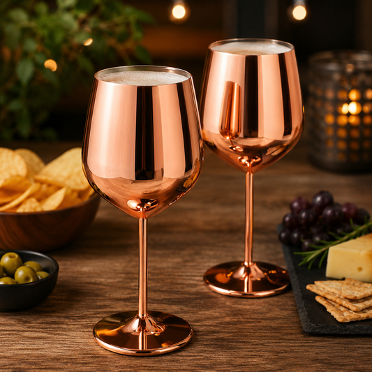 Stainless Steel Wine Glasses Set of 2 | Copper Coated Goblets