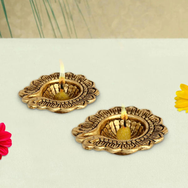 Antique Finish Golden Aluminum Diya - JAIN ART VILLA