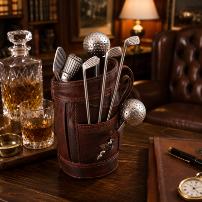 Luxury Golf-Themed Bar Set for Whiskey & Cocktail Lovers Leather