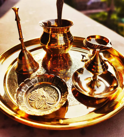 Engraved Authentic Brass Pooja Thali Set