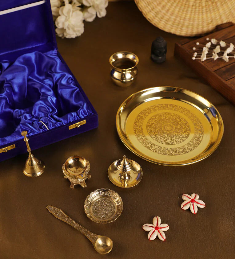 Engraved Authentic Brass Pooja Thali Set