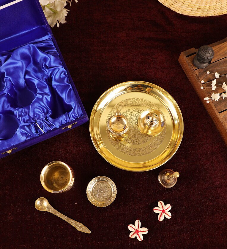 Engraved Authentic Brass Pooja Thali Set