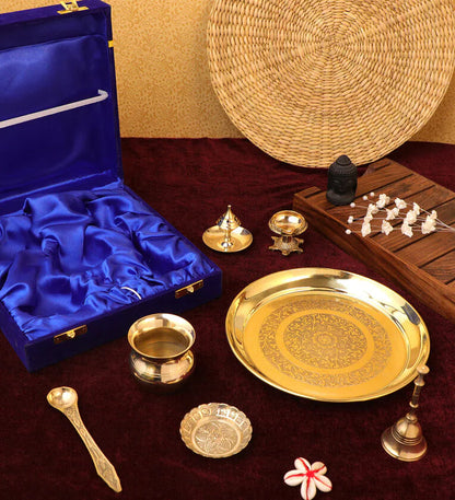 Engraved Authentic Brass Pooja Thali Set