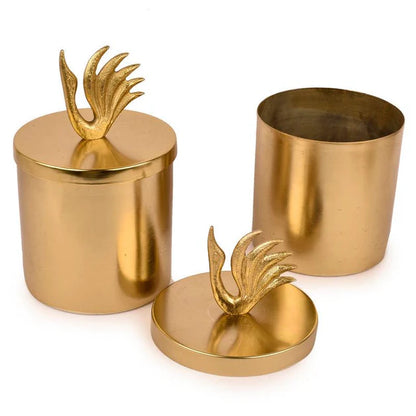 Gold Finish Metal Jars With Swan Lid