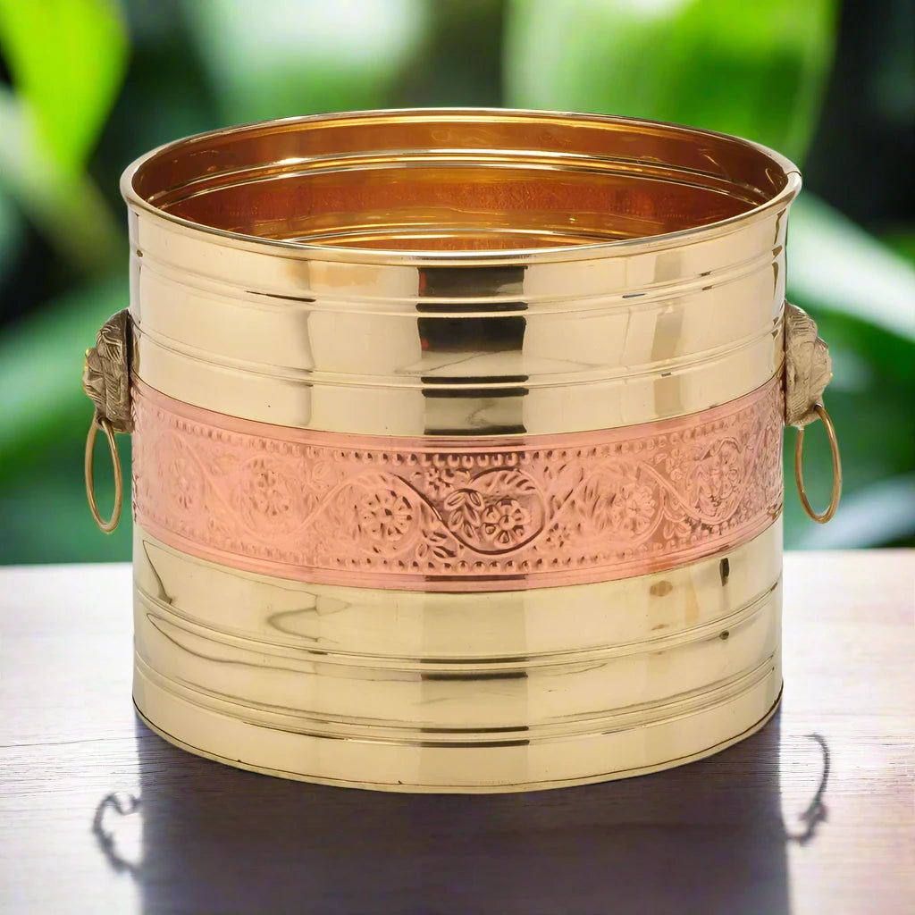 Copper Brass Cylindrical Planter - 13 inch