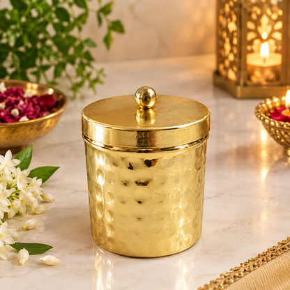 Hammered Brass Jar Candle with Lid | Set of 6 Handcrafted Gold Candles for Diwali Gifting & Festive Decor