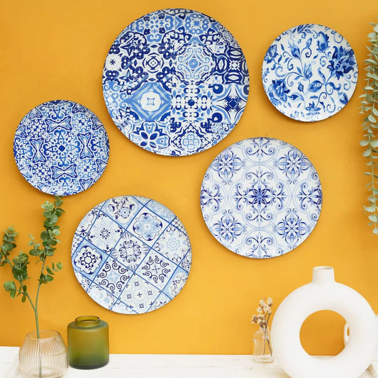 Blue and White Portuguese Iron Wall Art Plates- Set of 5
