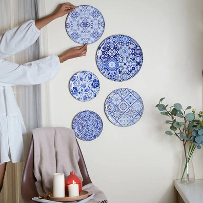 Blue and White Portuguese Iron Wall Art Plates- Set of 5