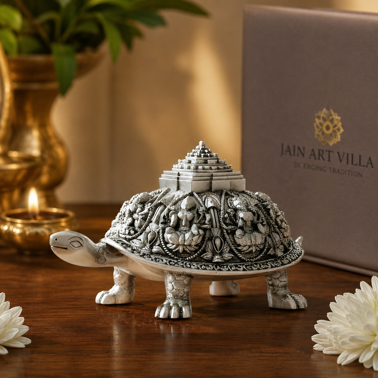 999 Silver Tortoise with Shree Yantra | Vastu Feng Shui Decor for Home & Office - 2.5 inch