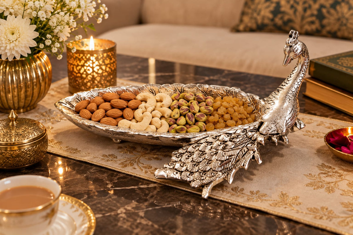 Antique  German silver  Peacock Platter Statement Centerpiece for Festive Serving