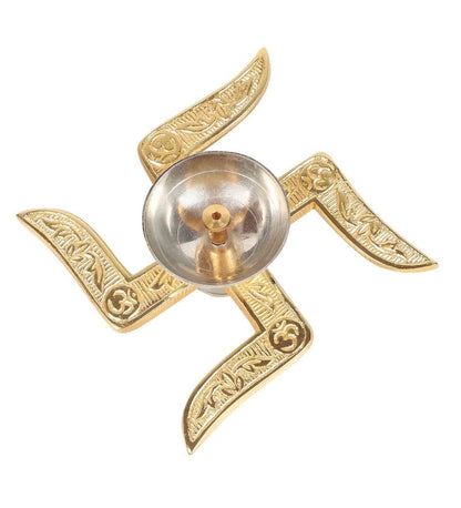 Golden Colored Swastik-shaped Aluminum Diya