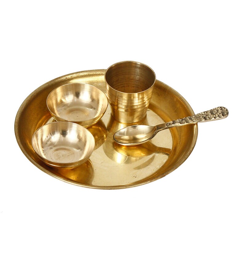 Golden Brass Pooja / Bhog Thali Set