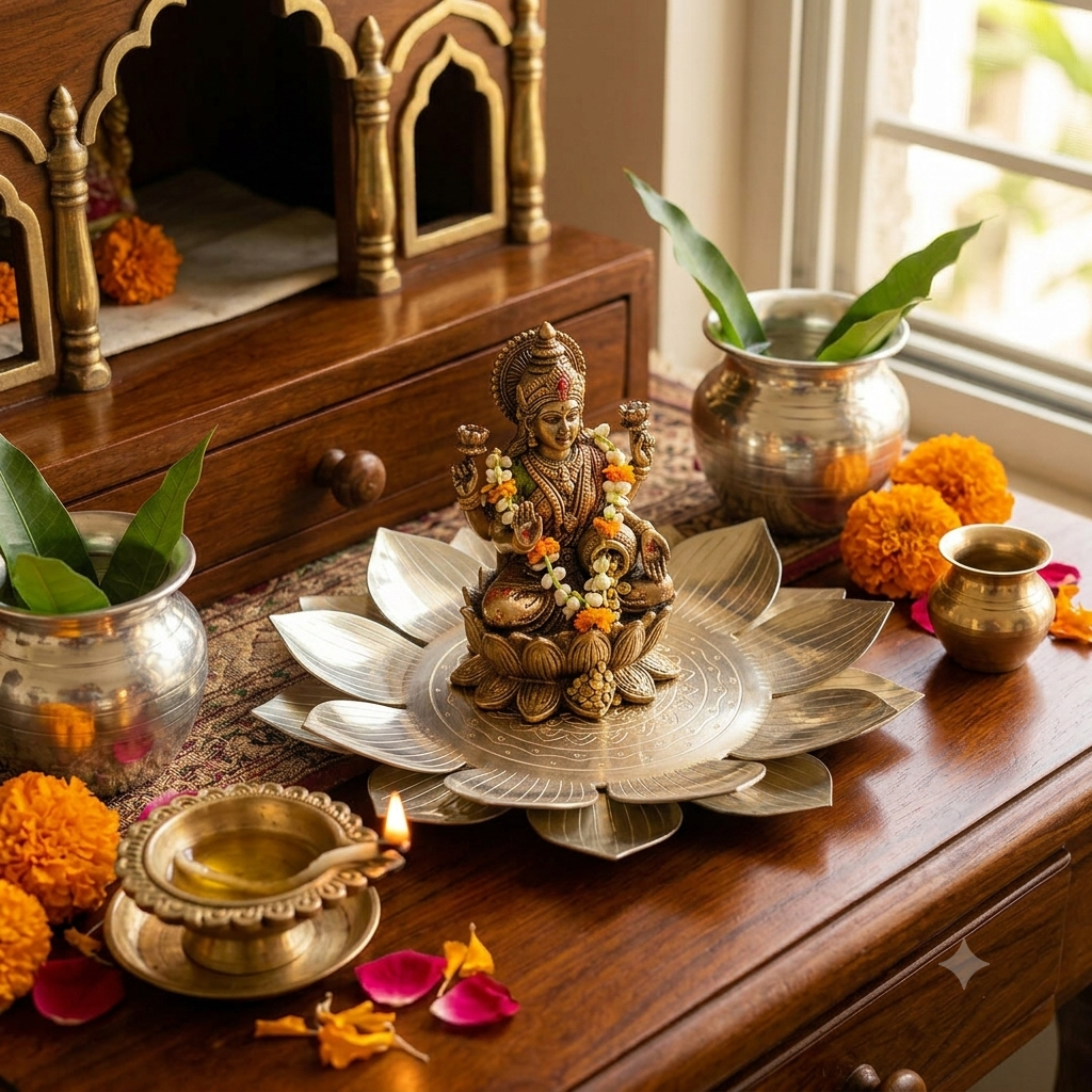 German Silver Lotus Stand for Pooja, 7 Inch Kamal Asan for God Idol |