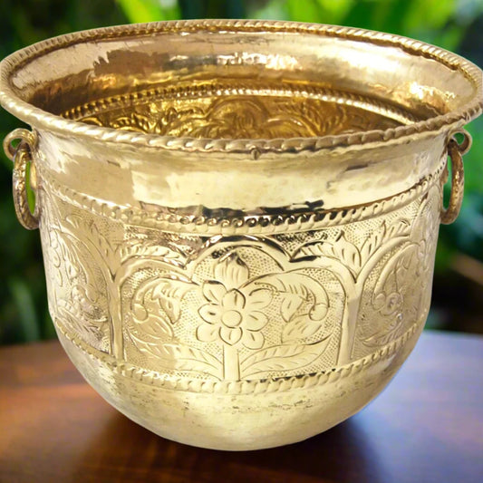 Brass Floral Carved Designer Planter - 10 inch