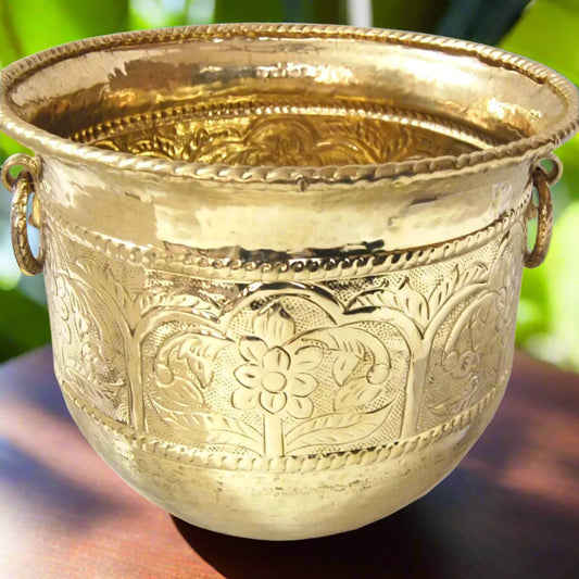 Brass Floral Carved Designer Planter - 16 inch