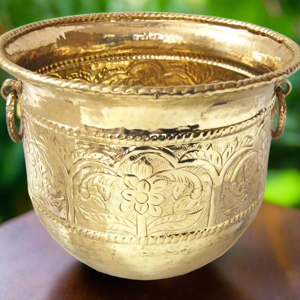 Brass Floral Carved Designer Planter - 14 inch