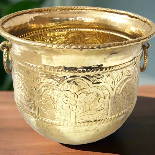 Brass Floral Carved Designer Planter - 12 inch