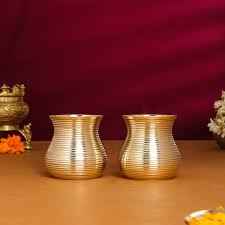 Jain Art Villa Brass Matki Glass /Tumbler/Glass – Pooja Lota/Brass Water Pot  3 incg
