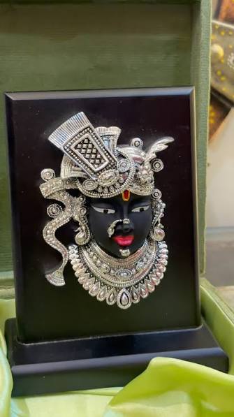 999 Pure Silver Lord ShriNath Ji Idol on Wooden Base for Home & Office