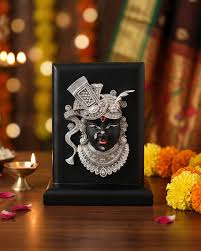 999 Pure Silver Lord ShriNath Ji Idol on Wooden Base for Home & Office