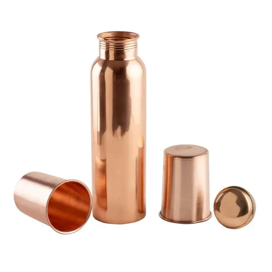 Plain Matt Finish - 100% Pure Copper Bottle Set with 2 Glasses