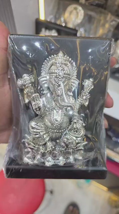 999 Pure Silver Lord Ganesha Idol on Wooden Base for Home & Office